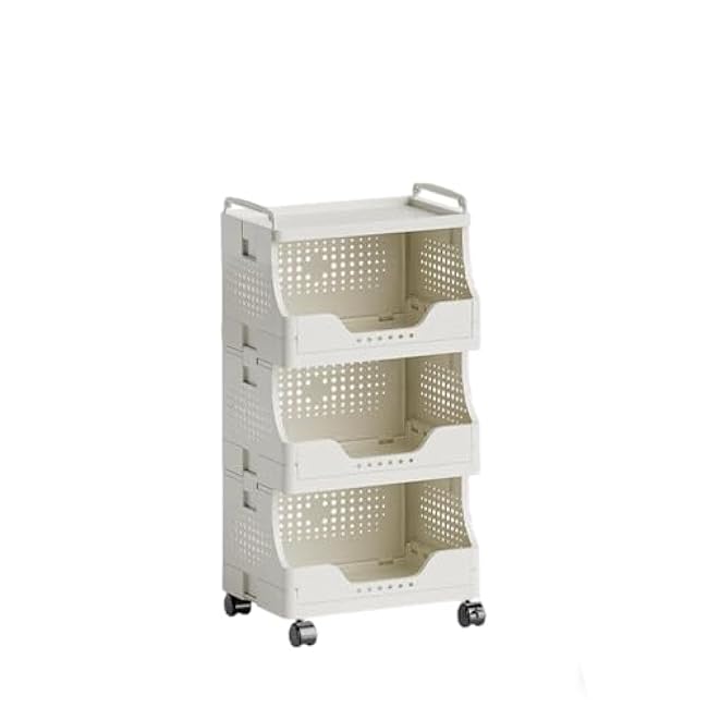 2/3/4/5 Tier Rolling Cart Organizer, Snack Storage Cart, Mobile Storage Shelf with Lockable Caster Wheels, Multifunction Kitchen Storage Organizer, for Livingroom, Office & Narrow Places (4-Tier)-UobOwTtg