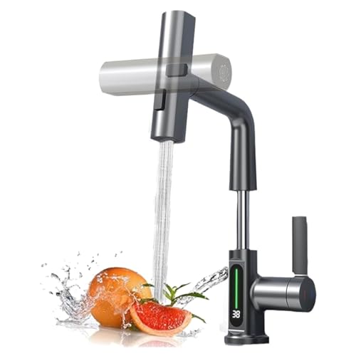 Robinet de Cuisine avec Douchette Extensible, Digital Affichage de la Température LED, Robinetterie Cuisine de Rotatif à 360°, 3 Modes Mitigeur d'Évier...
