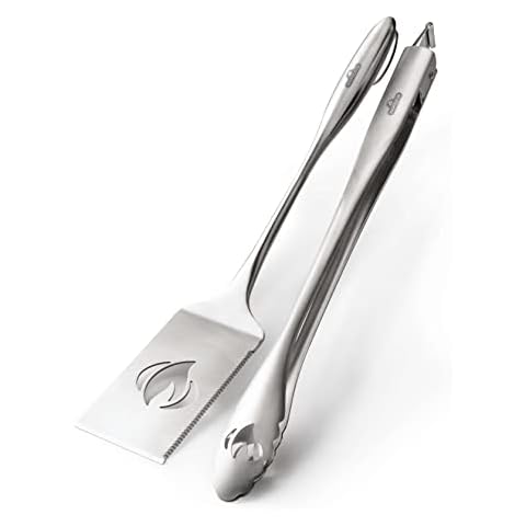 Napoleon Accessory 70033 - PRO Stainless Steel 2 Piece Toolset - Premium BBQ Grill Toolset, Cast Stainless Steel, Ergonomic Handles, Hanging Loops, Includes Tongs, Multifunctional Spatula Cover
