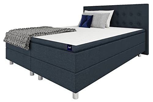 Best For Home Boxspringbett Polsterbett Sawana mit Bonellfederkern-Matratze und Topper Schlafzimmer (Dunkelblau, 120x200cm)