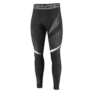 AMZSPORT Mens Sports Compression Leggings Training Running Tights with Mesh Print