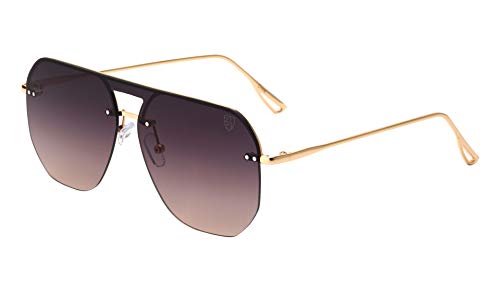 Khan Mirage - Rimless Flat Geometric Shield Lens Stud Aviator Sunglasses