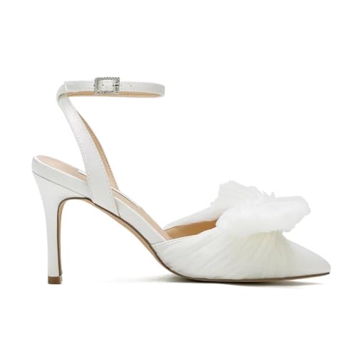 Bow Knot Wedding Shoes for Bride Pointed Toe Wedding Heels Ankle Strap Bridal Shoes4