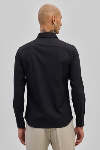 Image of SNITCH Black Slim Fit Self-Design Shirts
