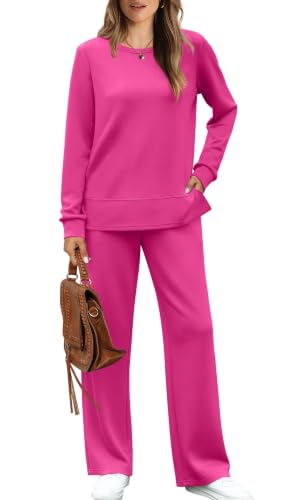 Image of WIHOLL Women's 2 Piece Lounge Sets Sweatshirt Casual Travel Outfits Fashion Wide Leg Tracksuit Cozy Sweatsuits