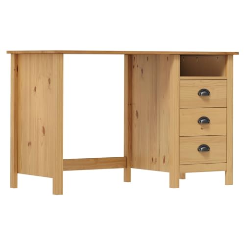Mengtu Escritorio Hill con 3 cajones, 120 x 50 x 74 cm, de madera maciza de pino, escritorio para ordenador, escritorio para ahorrar espacio, mesa de oficina, mesa de escritorio, escritorio para