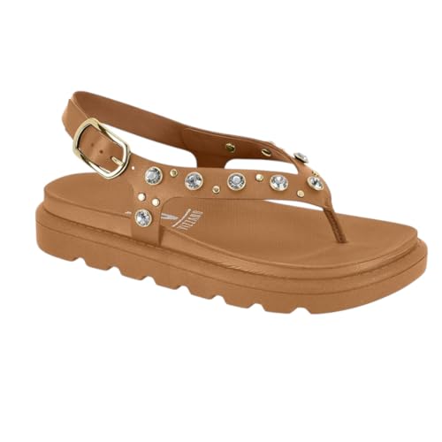 Sandália Papete Feminina Flatform Tratorada com Tachas Vizzano 6510.125 (Camel, BR, Adulto, Numérico, 34)
