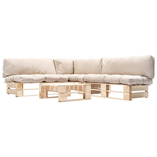 Woonisher Salon de Jardin Palette 4 pcs avec Coussins Sable Bois