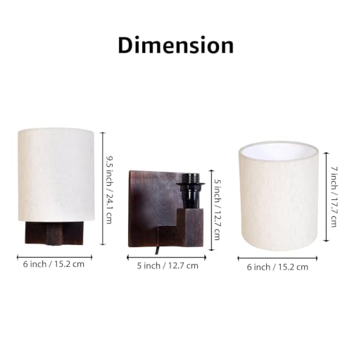 Image of Amazon Basics Deewar Sunrise Wall Lamp | Mango Wood Wall Bracket with Polyester Shade | E14 Holder | Decorative Wall Light for Bedroom, Living Room, Hallway & Home Decor