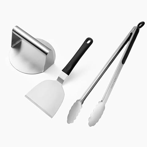 5.5" Burger Press with Grill Spatula and 17" Long Grill Tong Cover
