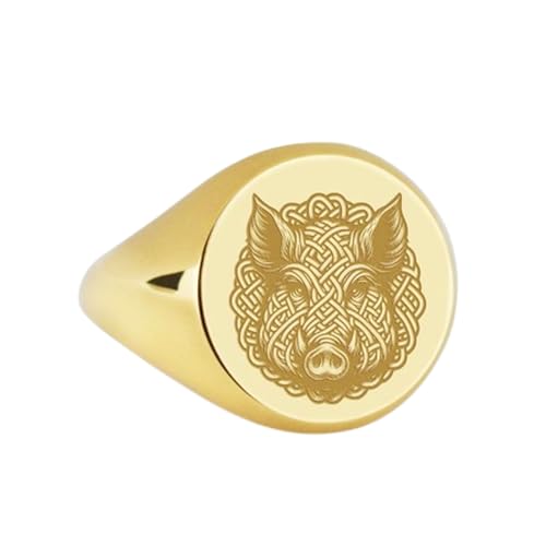 Chevalière ronde 14 x 14 mm à motif sanglier pour style urbain