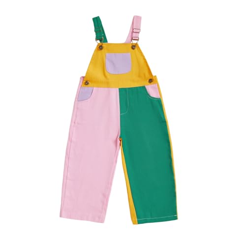 Geagodelia Toddler Boys Girls Contrast Color Overalls with Pockets Sleeveless Dungaree Adjustable Shoulder Straps Suspender Pants Full Length Jumpsuit Casual Daily Daywear (Pink, 3-4 Years)