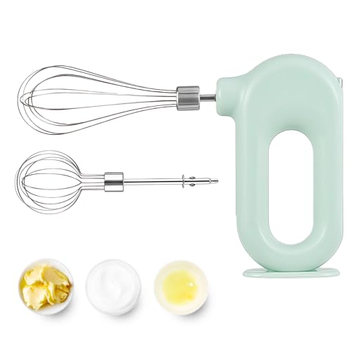 GOEDCH Batteur à main électrique : mixeur à main puissant à 4 niveaux, batteur à main sans fil avec 2 balais oscillant en acier inoxydable, fouet...