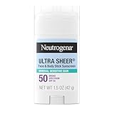 Neutrogena Ultra Sheer Dry Touch SPF 50 Mineral Sunscreen Stick for Sensitive Skin, Zinc Oxide, Body & Face Sunscreen with Vitamin E, No White Residue & Vegan, 1.5 oz