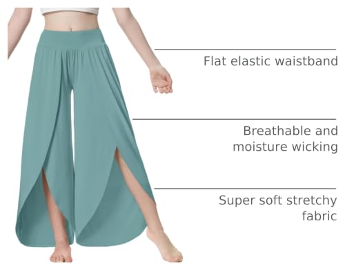 Image of EXARUS Girls Flowy Pants Dance Palazzo Wide Leg Teen Casual Baggy | Tween Split Loose Trousers Elastic High Waisted Vacation Beach Bottoms Youth Front Slit Junior Kids Size 6-12Y