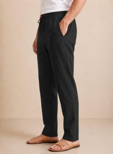 Image of TAGDO Cotton Linen Pants for Man | Lightweight & Breathable Fabric | Elastic with Drawstring | Straight Fit & One Side Zip Pocket | Casual, Holidays, Travel & Everyday Wear (2076)