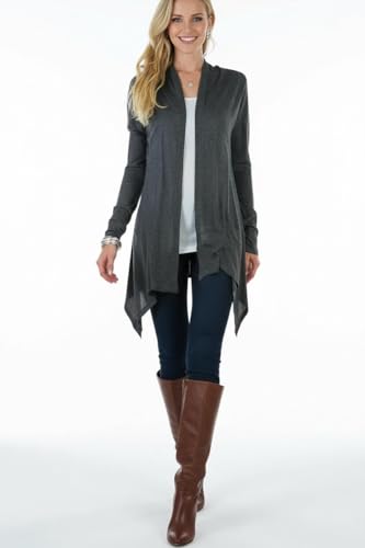 Image of ToBeInStyle Womens Open Front Long Sleeve Lightweight Asymmetrical Draped Cardigan with Side Pockets