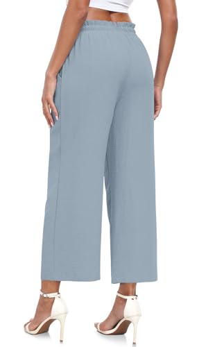 CATHY Womens Casual Wide Leg Pants Drawstring High Waisted Trousers with Pockets4