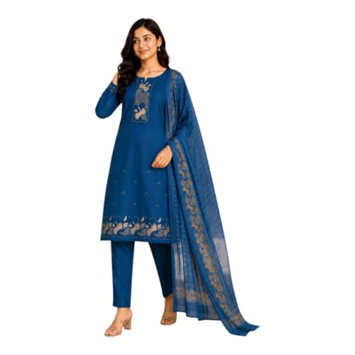 Image of KD Women Embroidery Rayon Kurta Pant Set with Dupatta | Kurta Set for Women | Daily Office & Festive Traditional | Stylish Kurti Pant Set with Dupatta