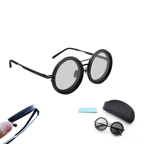 Fairnull Verstellbare Tönung Polarisierten Rund-Sonnenbrille mit ND9 Stufenlos Verstellbaren Gläsern für Herren, 1-9 Gänge Strandsonnenbrille – Brille mit Verstellbarem Glas (ND9)