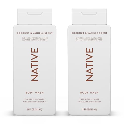 Native Gel de Ducha para Mujeres y Hombres – Sin Sulfatos ni Colorantes – Aroma a Coco y Vainilla – Gel de Baño Suave con Ingredientes de Origen Vegetal (2 x 532ml)