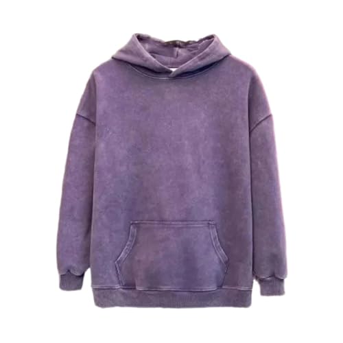 Men's Heavyweight Washed Hoodie Shoulder-Drop Thick Solid Color Hooded Sweatshirt