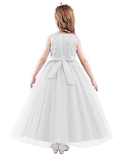 Flower Girls Lace Applique Wedding Sequins Dress Princess Pageant Communion Birthday Xmas Party Evening Tulle Gown4