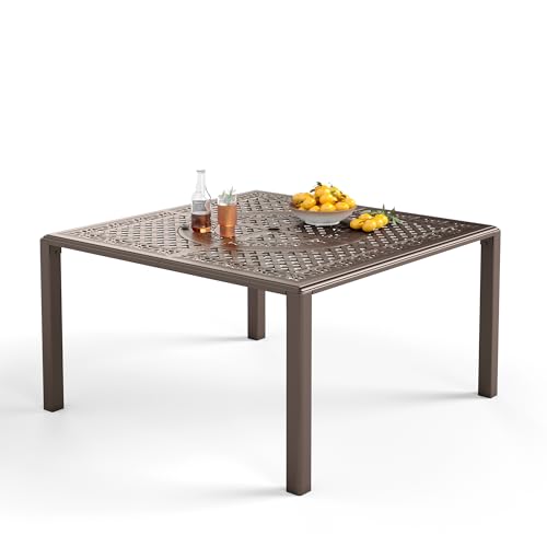 PHI VILLA Aluminum Patio Dining Tables for 8 Person, 53" Square Outdoor Table with 2.1" Umbrella Hole, Lawn Garden Tables for Outside All Weather