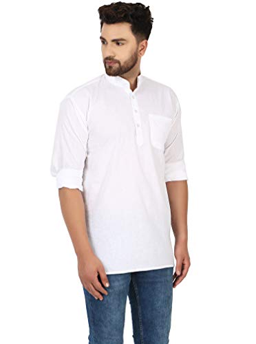 Image of AMAZON BRAND - ANARVA Men's Pure Cotton Solid Kurta Long Sleeves Band Collar Casual Shirt