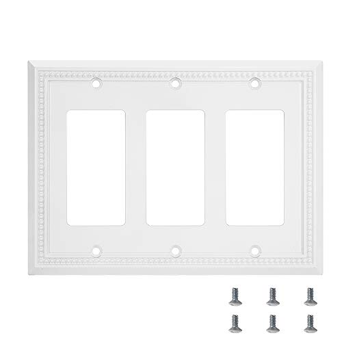 Image of Henne Bery Sunken Pearls Heavy Duty Decorative Wall Plate Switch Plate Outlet Cover (Triple Decorator, White)
