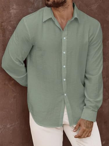 Image of Men's Casual Button Down Shirts Long Sleeve Linen Touch Textured Shirt Wrinkle Free Fashion Casual Vacation Beach Summer Shirt (1001)
