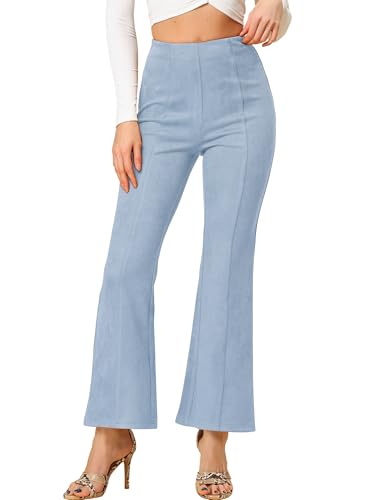 Image of Allegra K Women's Faux Suede Pants Business Casual Wide Legs Bell Bottom Flared Trousers