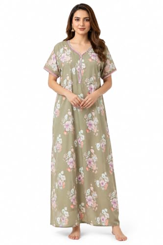 Image of Nighty| Nighty for Women Stylish| Night Gown for Women Stylish| Flowy A-Line Silhouette| Delicate Picot & Thread Work| Lightweight & Breathable Lizzy Bizzy Fabric| Digital Print|