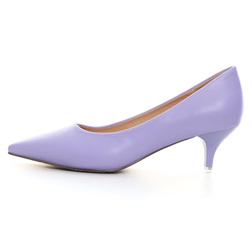Image of Women's Low Kitten Heel Pumps Classic Fashion Dress Pumps Simple Heeled Shoes for Office Work