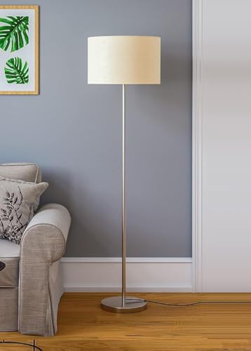 Image of ILLUMINE Furniture Silver Floor Lamp Standing Modern Lamp Shade for Living Room Corner, Home, Hotel, Office 12 Inches, 4Ft Height (Silver Beige)