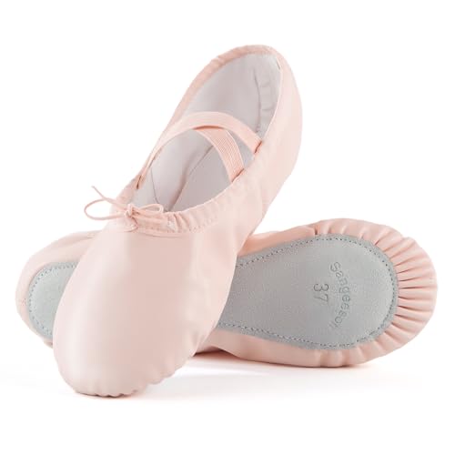 SANGEESON Leather Ballet Shoes for Women, Lightweight & Durable Ballet Slippers, Non-Slip Dance Shoes