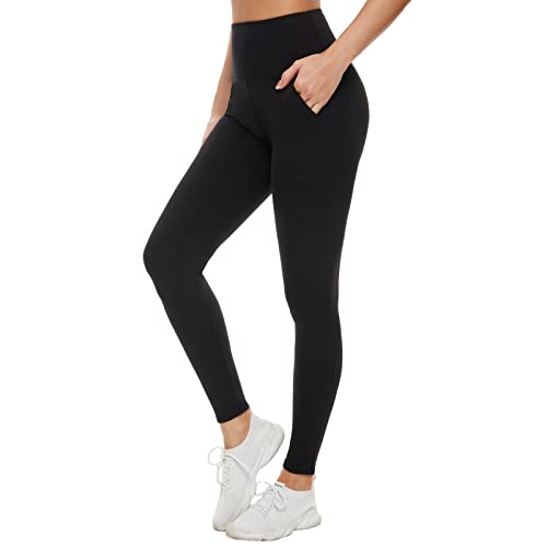 ACTINPUT Sport Leggings Damen mit Taschen,High Waist Sporthose Blickdicht Yogahose Push Up Slim Fit Fitnesshose Laufhose für Gym Sport Yoga(1er Pack - Schwarz,S-M)