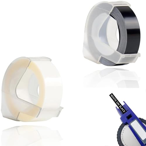3D Prägeband-Schriftband-Kassette Ersatz,9mm x 3m Etikettenband Ersatz für Etikettenprägegerät Prägegerät,Schwarz und Transparent