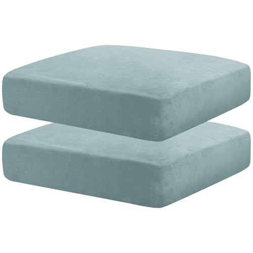 MAXIJIN Velvet Stretch Seat Cushion Covers Couch Cushion Cover for Individual Cushions Sofa Seat Cushion Slipcovers with Elastic Bottom (2 Piece Sofa Cushion Covers, Dusty Blue)