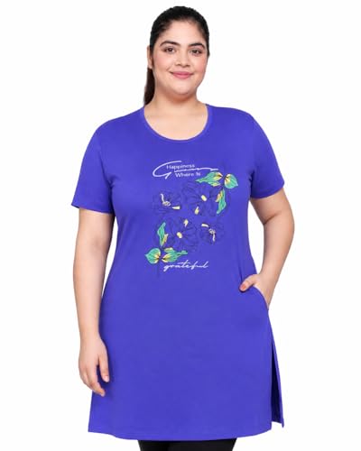 Image of In Love Women's Printed Cotton Plus Size Longline T-Shirt with Pockets | Cotton fabric - soft longline T-shirt with easy plus-size fit
