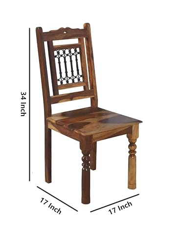 Image of Solid Sheesham Wood Set of Four Dining Chairs with Iron Back for Dining Room | Study Room | Finish Color - Natural Finish |