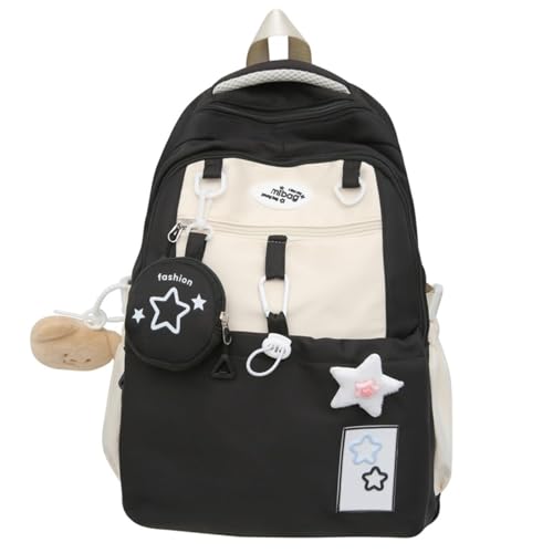 JIABAOZ Mochila Y2K Linda para Mujer, Mochila Aesthetic Kawaii Itabag Estilo, Gran Capacidad para Laptop, Universitaria y de Viaje para Uso Diario (Black)
