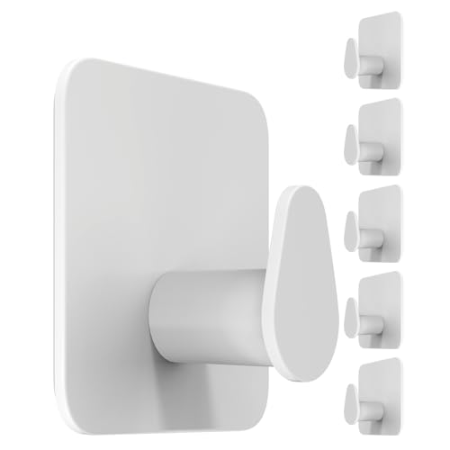 4smile Toallero sin taladrar, juego de 6 unidades, color blanco, ganchos para armario, paños y albornoces, resistentes al agua, alta capacidad de carga, ganchos adhesivos para baño de acero inoxidable