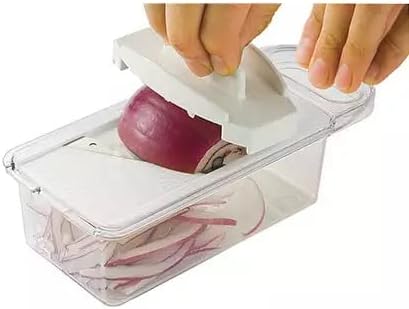 Miniatura 3 de Juego de mini rebanador de mandolina con recipiente de plástico y tapa, fabricado en Japón, fácil de usar y limpiar, rallador seguro y diseño