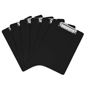 Black Plastic Clipboards (Set of 6) Multipack – 12.5×9 Inch Clipboard Holds 100 Sheets, Low Profile | Colored Acrylic Clip Boards in Bulk for Kids & Professionals