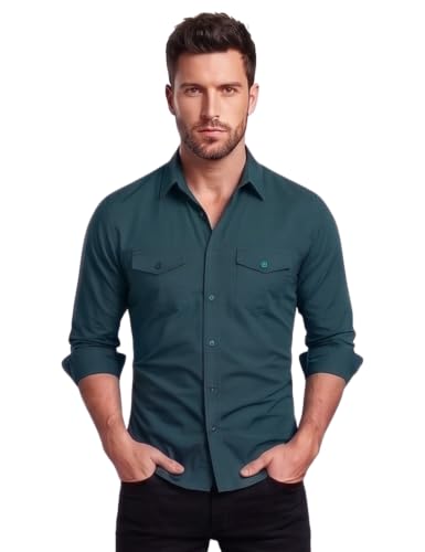 Image of Men's Double Flap Pocket | Regular Fit | Solid Spread Collar | Versatile Everyday Office Wear Comfortable |Stylish Design | Shirt