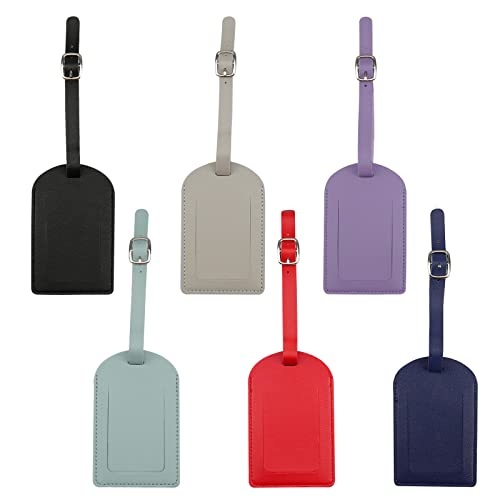 JustYit Lot de 6 étiquettes de bagage en cuir avec étiquette d'adresse de vol Luggage Tag en cuir synthétique pour valise, sacs, sac à dos et bagages Cover