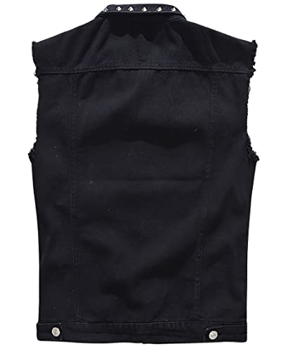 Image of ebossy Men's Ripped Distressed Denim Vest Sleeveless Button Up Jean Vest Jacket (Large, Rivet Black)