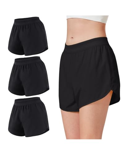 Liloak Womens Athletic Shorts with Mesh Waist 2 in 1 Running Activewear Mid Rise Gym Shorts Pack