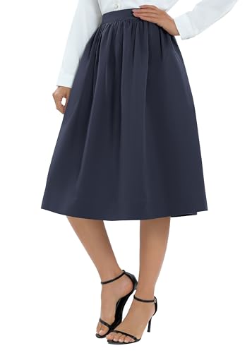 Urban CoCo Women's Casual Elastic Waist Vintage A-Line Pleated Flared Midi Skirt with Pockets4
